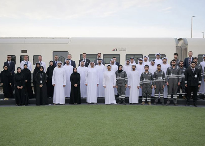 Hamdan bin Zayed reviews railway operations at Etihad Rail Depot in Al Mirfa City