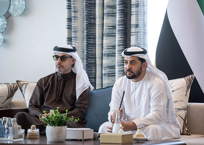 Hamdan bin Zayed receives Hazza bin Zayed in Barzat Al Dhanna Palace