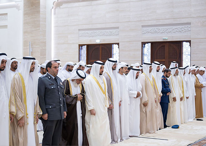 Hamdan bin Zayed performs Eid prayer at Mohamed AlFalahi AlYasi Mosque-Al Marfa, receives well-wishers